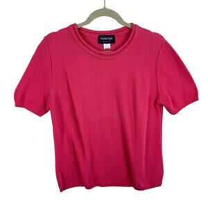 Forever Creative Cotton Vtg Pink Waffle Knit Short Sleeve Sweater Made In USA M